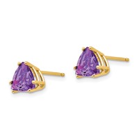 14K 7mm Trillion Amethyst Post Earrings view 2