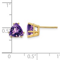 14K 7mm Trillion Amethyst Post Earrings view 4