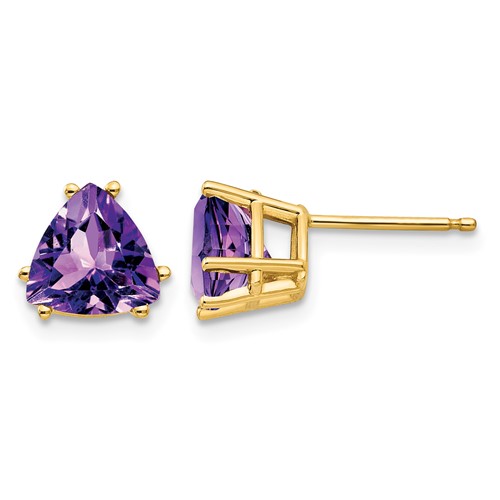 14K 7mm Yellow Gold Trillion Amethyst Post Earrings