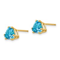 14K 7mm Yellow Gold Trillion Blue Topaz Post Earrings view 2