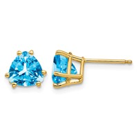 14K 7mm Yellow Gold Trillion Blue Topaz Post Earrings view 1