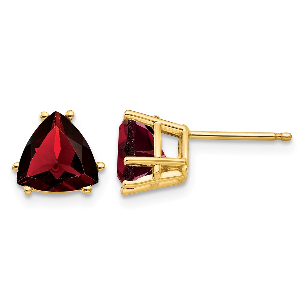 14K 7mm Trillion Garnet Post Earrings