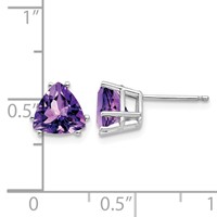 14K White Gold 7mm Trillion Amethyst Post Earrings view 4