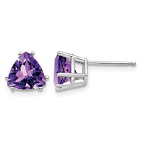 14K White Gold 7mm Trillion Amethyst Post Earrings view 1