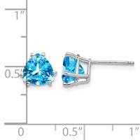 14K White Gold 7mm Trillion Blue Topaz Post Earrings view 4