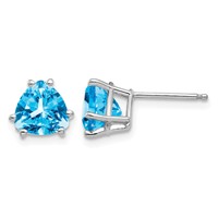 14K White Gold 7mm Trillion Blue Topaz Post Earrings view 1