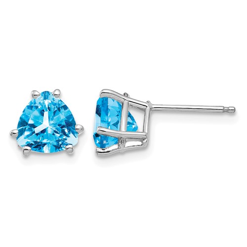 14K White Gold 7mm Trillion Blue Topaz Post Earrings