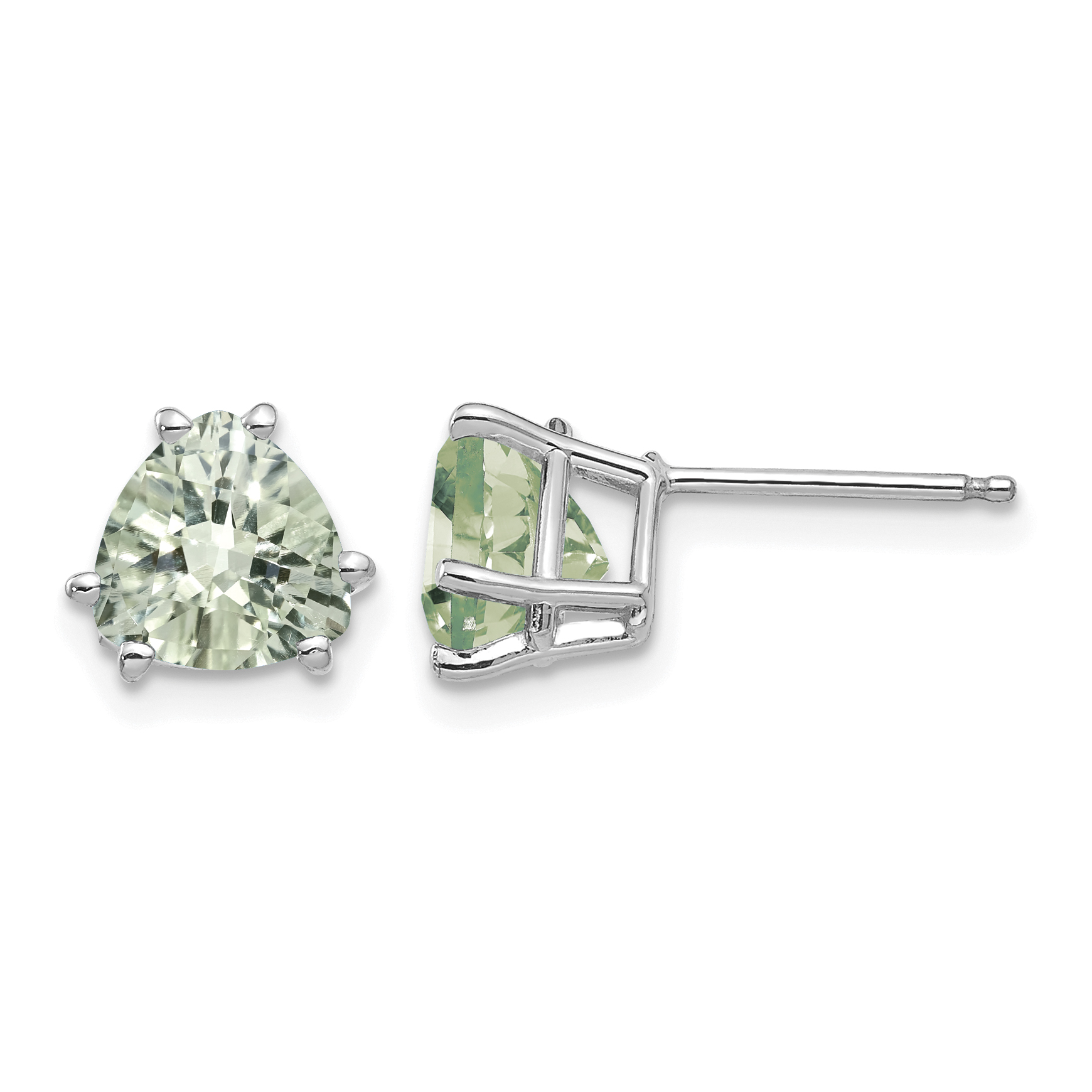 14kw 7mm Trillion Checker-Cut Green Quartz Earrings (XE95WCG)