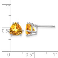 14K White Gold 7mm Trillion Citrine Stud Earrings view 4