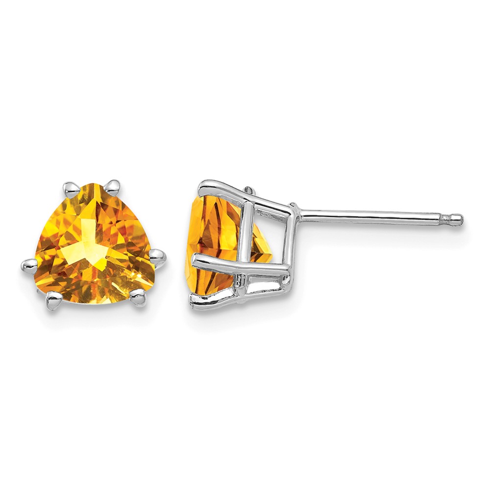 14K White Gold 7mm Trillion Citrine Stud Earrings