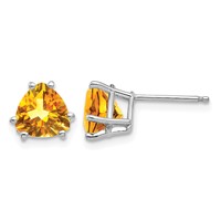14K White Gold 7mm Trillion Citrine Stud Earrings view 1