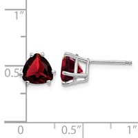 14K White Gold 7mm Trillion Garnet Post Earrings view 4