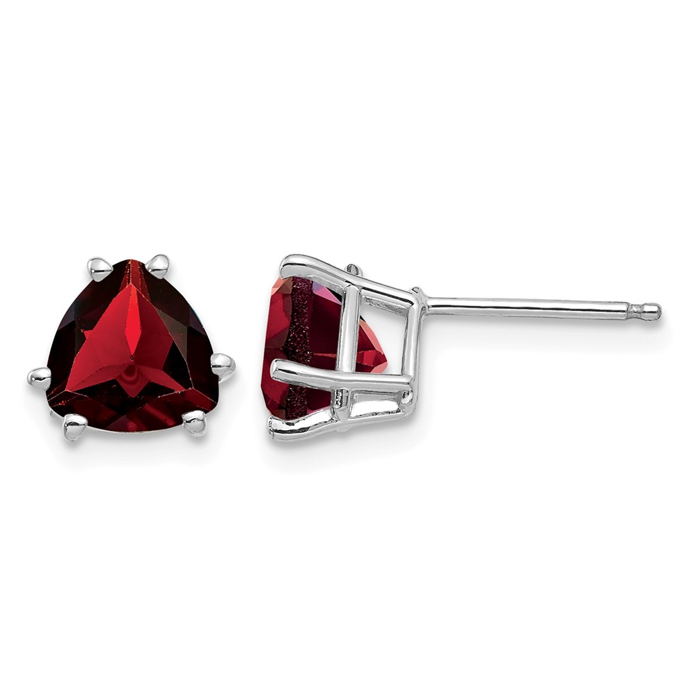 14K White Gold 7mm Trillion Garnet Post Earrings