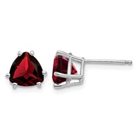 14K White Gold 7mm Trillion Garnet Post Earrings view 1