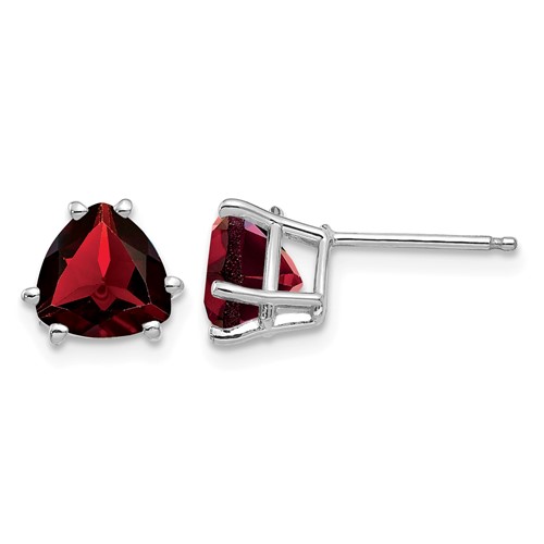 14K White Gold 7mm Trillion Garnet Post Earrings
