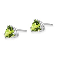 14K White Gold 7mm Trillion Peridot Stud Earrings view 2