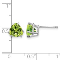 14K White Gold 7mm Trillion Peridot Stud Earrings view 4