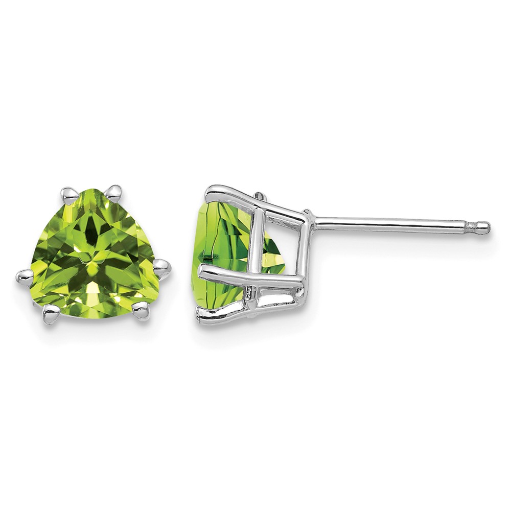 14K White Gold 7mm Trillion Peridot Stud Earrings