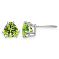 14K White Gold 7mm Trillion Peridot Stud Earrings view 1