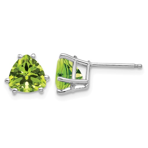 14K White Gold 7mm Trillion Peridot Stud Earrings