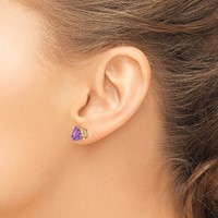 14K 8mm Yellow Gold Trillion Amethyst Post Earrings view 3