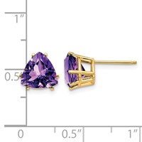 14K 8mm Yellow Gold Trillion Amethyst Post Earrings view 4