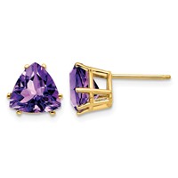 14K 8mm Yellow Gold Trillion Amethyst Post Earrings view 1