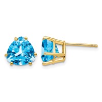14K 8mm Trillion Blue Topaz Post Earrings view 1