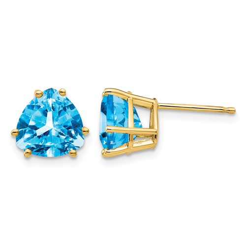 14K 8mm Yellow Gold Trillion Blue Topaz Post Earrings