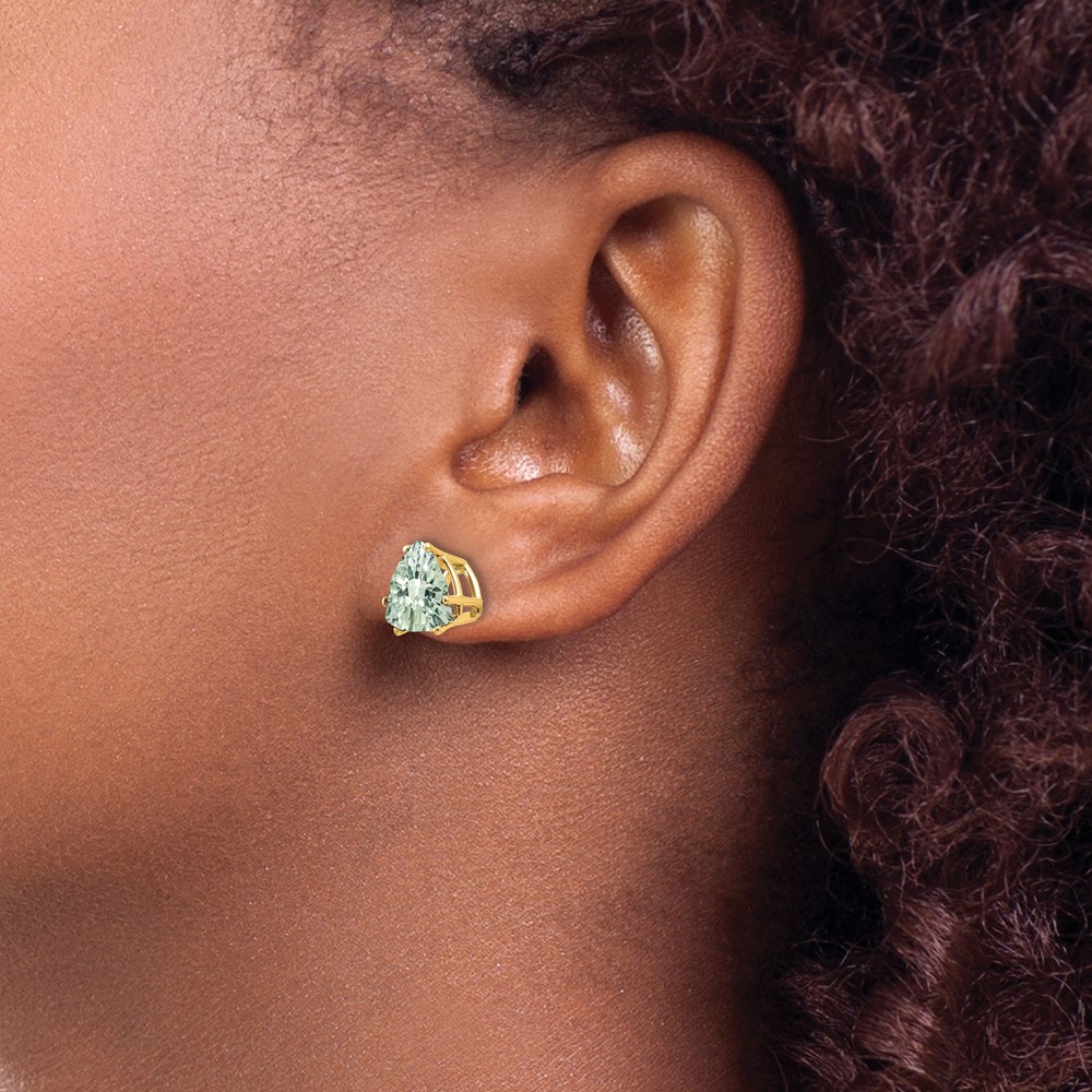 14k 8mm Trillion Checker-Cut Green Quartz Earrings (XE96CG)