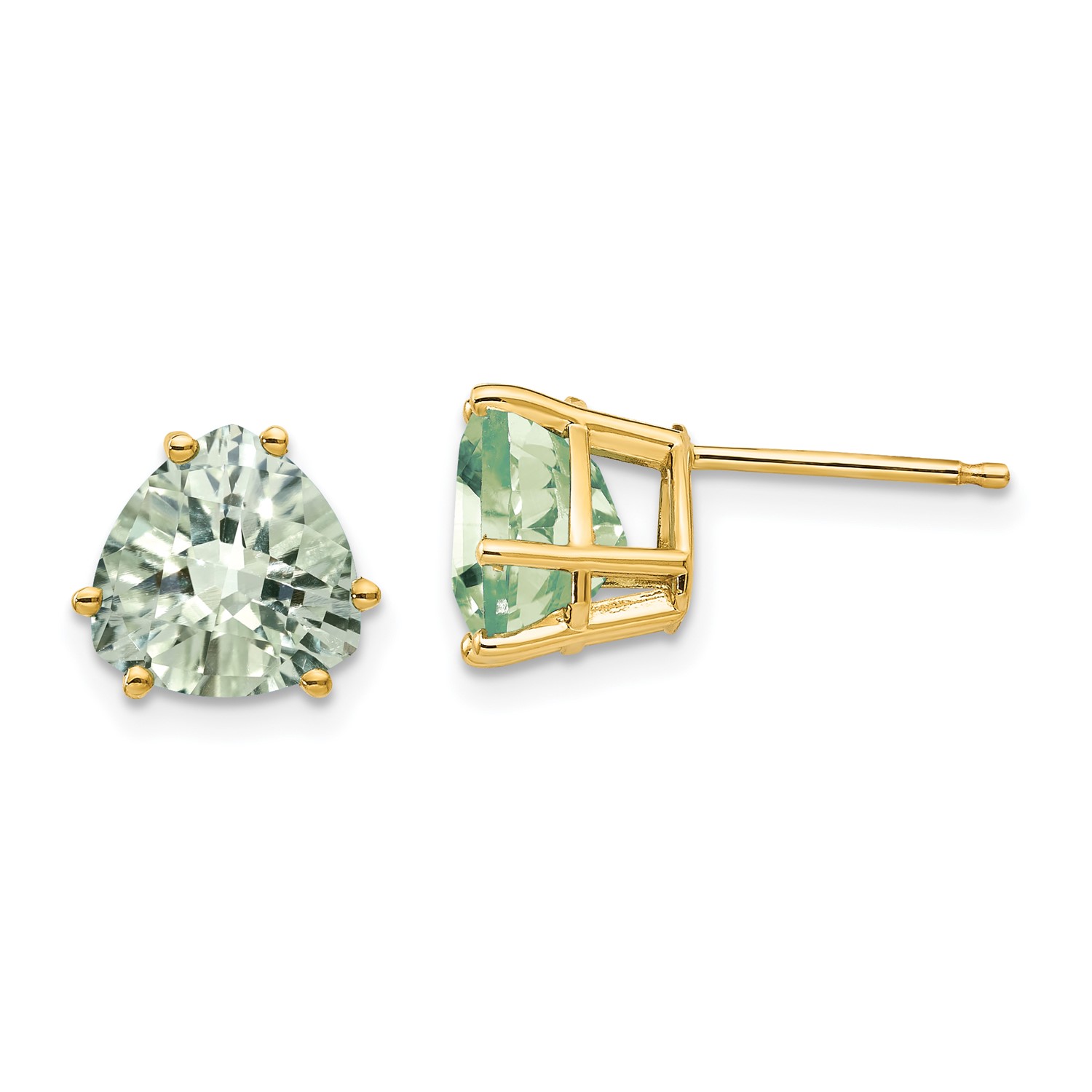 14k Yellow Gold 8mm Trillion Green Amethyst Earrings Gem Wt 3ct Ebay Image Is Loading 14k Yellow Gold 8mm Trillion Green Amethyst Earrings