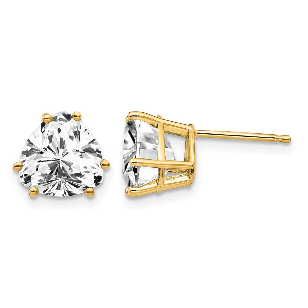 14K 8mm Yellow Gold Trillion Cubic Zirconia Post Earrings