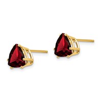 14K 8mm Yellow Gold Trillion Garnet Post Earrings view 2
