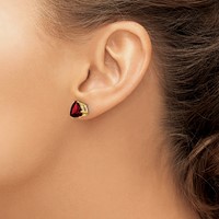 14K 8mm Yellow Gold Trillion Garnet Post Earrings view 3