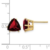 14K 8mm Yellow Gold Trillion Garnet Post Earrings view 4