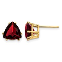 14K 8mm Yellow Gold Trillion Garnet Post Earrings view 1
