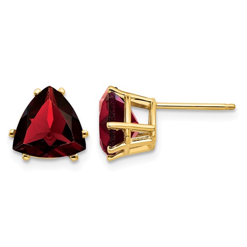 14K 8mm Yellow Gold Trillion Garnet Post Earrings