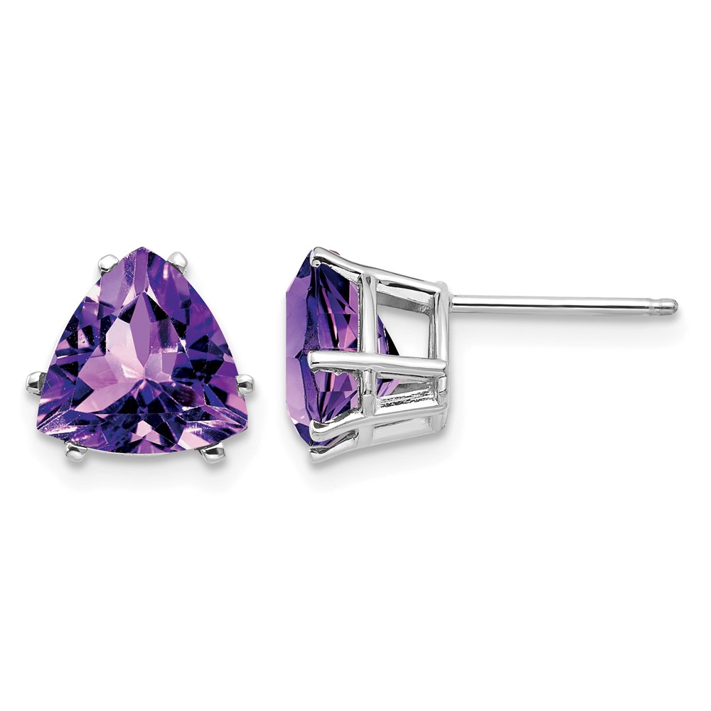 14K White Gold 8mm Trillion Amethyst Stud Earrings
