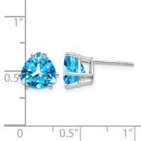 14K White Gold 8mm Trillion Blue Topaz Post Earrings view 4
