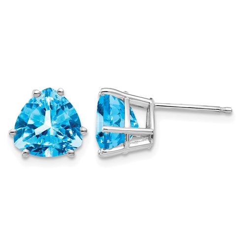 14K White Gold 8mm Trillion Blue Topaz Post Earrings