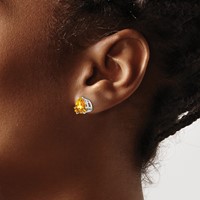 14K White Gold 8mm Trillion Citrine Stud Earrings view 3