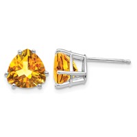 14K White Gold 8mm Trillion Citrine Stud Earrings view 1
