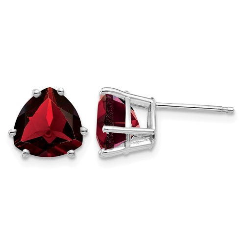 14K White Gold 8mm Trillion Garnet Post Earrings