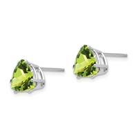 14K White Gold 8mm Trillion Peridot Stud Earrings view 2