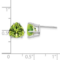 14K White Gold 8mm Trillion Peridot Stud Earrings view 4