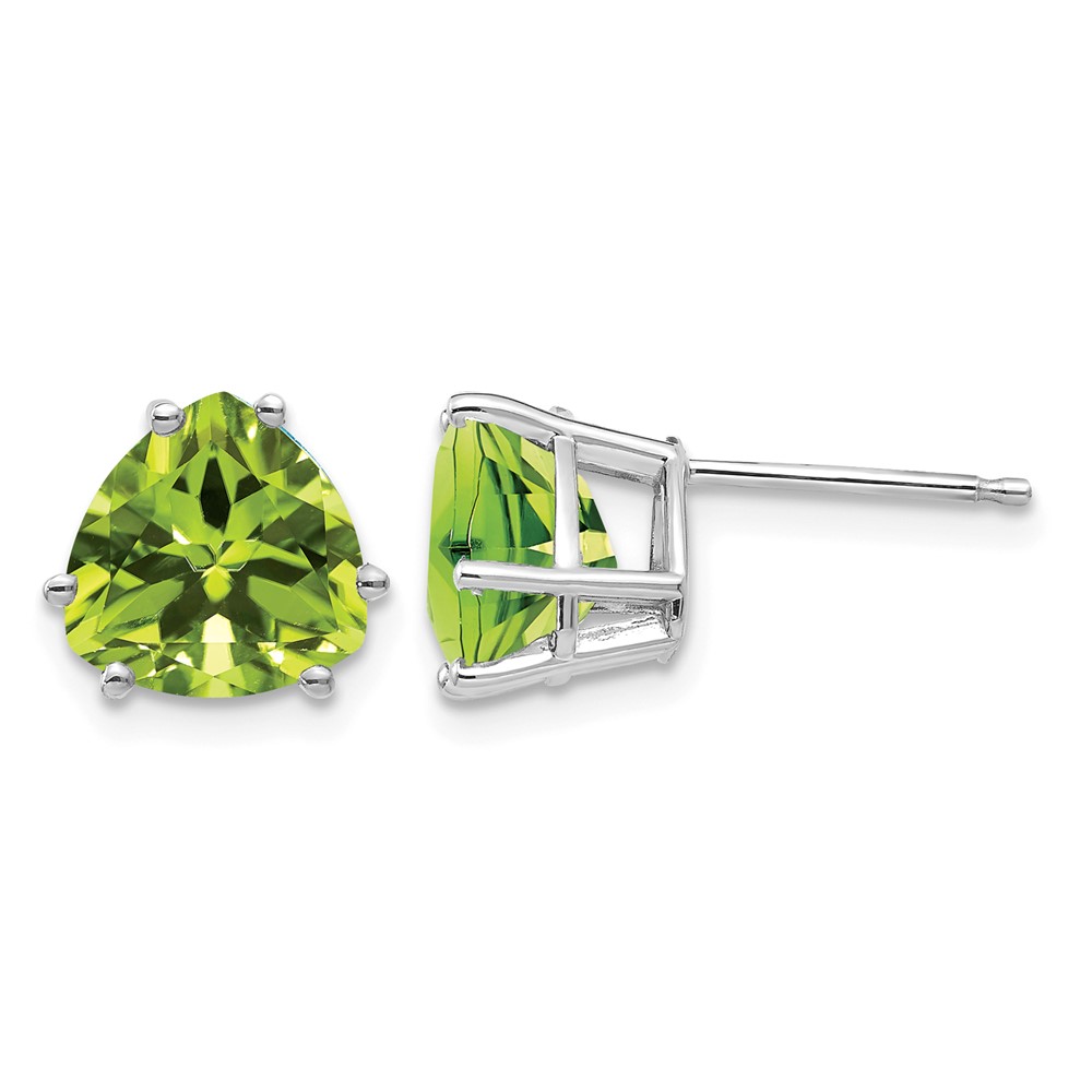 14K White Gold 8mm Trillion Peridot Stud Earrings