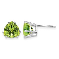 14K White Gold 8mm Trillion Peridot Stud Earrings view 1