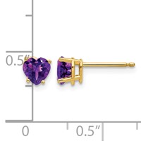 14K 5mm Yellow Gold Heart Amethyst Post Earrings view 4