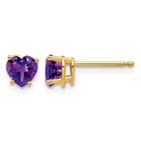 14K 5mm Yellow Gold Heart Amethyst Post Earrings view 1
