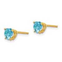 14K 5mm Yellow Gold Heart Blue Topaz Post Earrings view 2